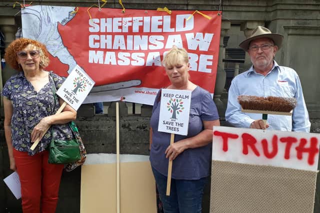 Protesters were opposed to the hugely controversial street tree-felling programme by Sheffield City Council. Picture: LDRS