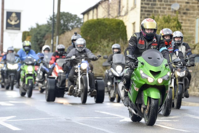 Hundreds of bikers follow the funeral cortege of four year old Jack Lacey from Loxley Sheffield.