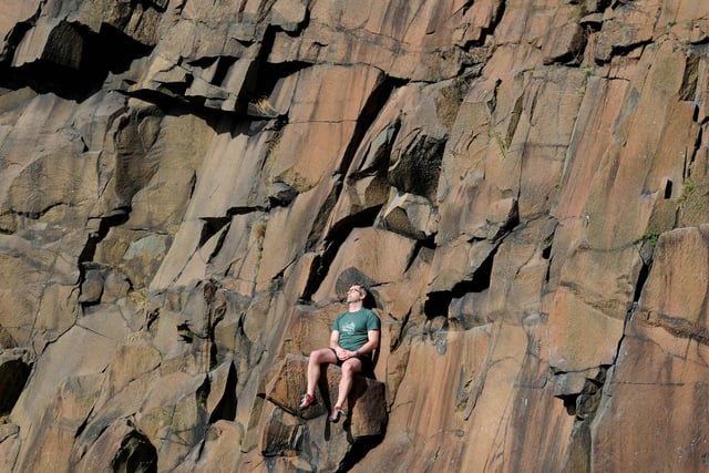Rock climbers takes a break on the craggs.