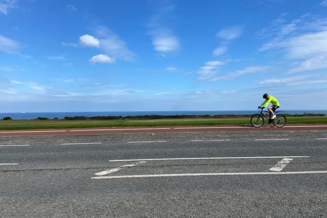 Very few cars were on the normally busy Coast Road but some cyclists could be seen taking their daily exercise along its cycle path.