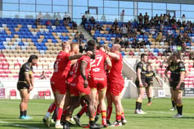 Eafles celebrate their third try of the afternoon
