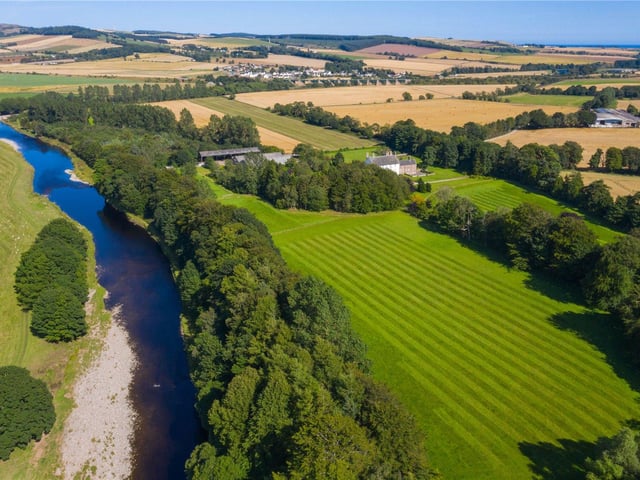 Aerial view of house and grounds.