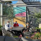Sheffield Hospitals Charity chief executive Gareth Aston, Sheffield Teaching Hospitals chief nurse Chris Morley and research support manager Jane Fisher at the opening the newly refurbished rooftop garden at Weston Park Cancer Hospital’s Cancer Clinical Trials Centre