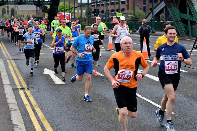 Runners make their way over the Wear Bridge on the outward leg of the Sunderland 10k run two years ago.