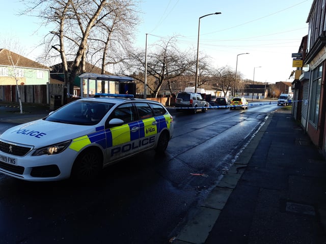 Police at the scene of the alleged murder on Wath Road Mexborough today. The alleged shooting happened on January 11