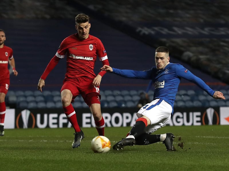 Terrier-like in opening stages and that half hour rest in Belgium has revitalised the winger. Opener created of his own doing, and then a great finish for his own effort and Rangers' third.