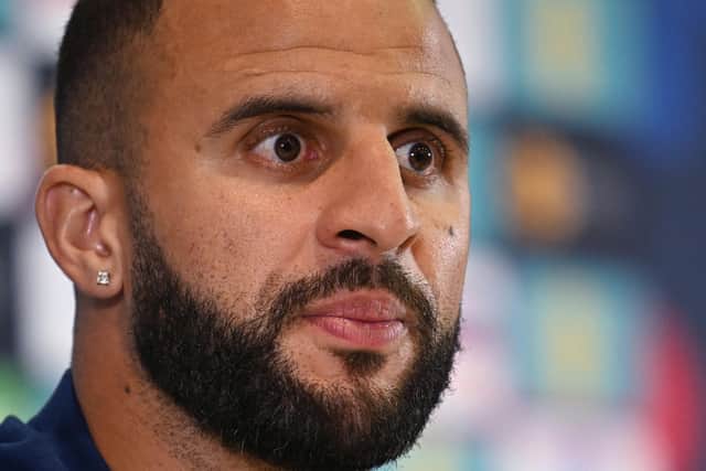 England's Man City defender Kyle Walker, formerly of Sheffield United, gives a press conference ahead of the World Cup quarter-final against France this weekend (PAUL ELLIS/AFP via Getty Images)