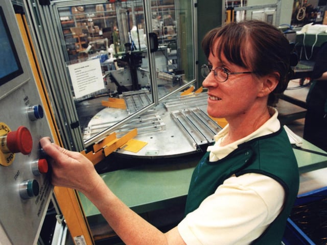 A Schott operative uses the new equipment recently installed at the Doncaster factory in 2001