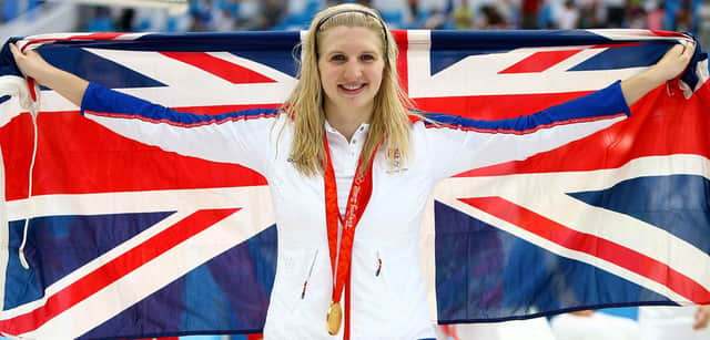 Gold medalist Rebecca Adlington poses during the medal ceremony for the 800m Freestyle Final during Day 8 of the Beijing 2008 Olympic.