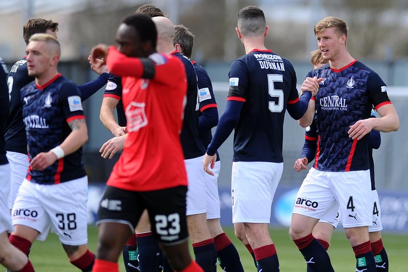 Ben Hall's goal being celebrated by Falkirk players (Picture: Michael Gillen)