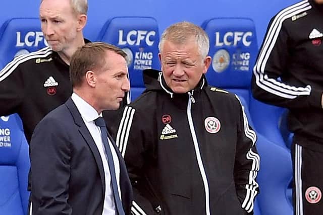 Leicester City manager Brendan Rodgers and Chris Wilder: Michael Regan/NMC Pool/PA Wire.