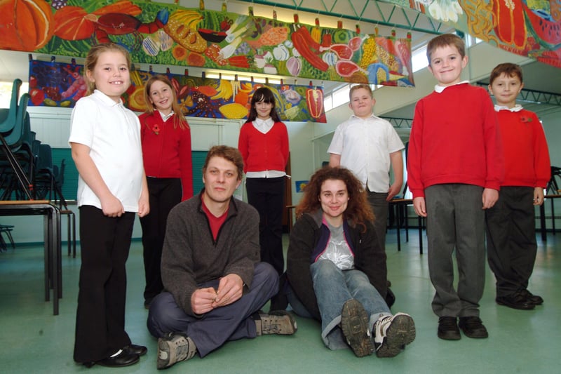 Pupils at Northfield Primary School joined artists Jonathan Annable and Emma Gladwin, of Contemporary Fine Arts in Kirkby, to create artwork for the school's dining room based on a healthy eating theme.