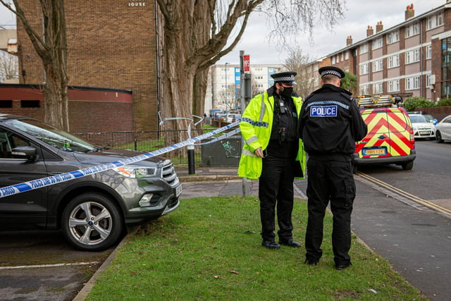 Police attending a serious incident in Buckland near Pickwick House in Portsmouth on January 11, 2021.  Picture: Habibur Rahman