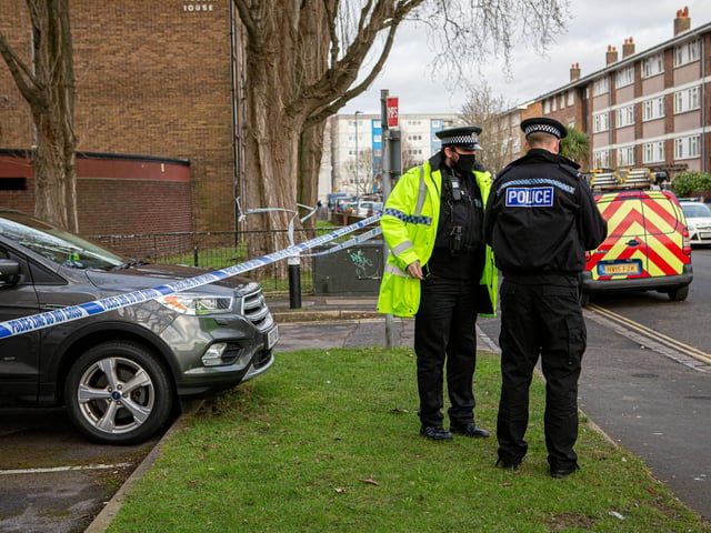 Police attending a serious incident in Buckland near Pickwick House in Portsmouth on January 11, 2021. Picture: Habibur Rahman
