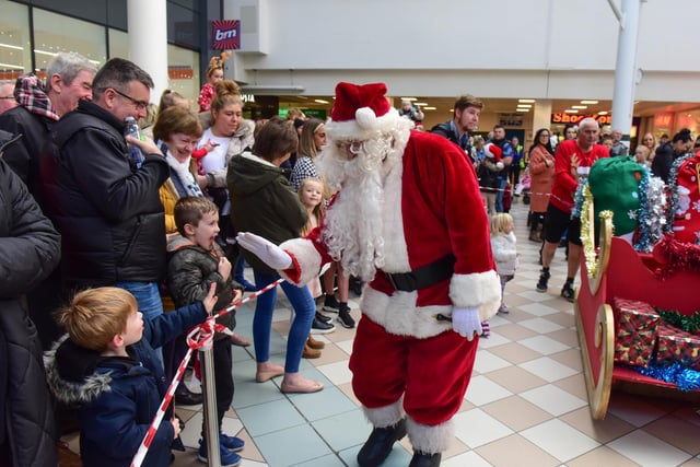Meeting Santa Claus at Middleton Grange Shopping Centre, Hartlepool, on Sunday.