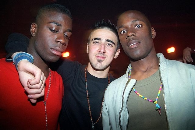 Enjoying a night out at the Bed nighclub were, left to right: Jack, Paul and Jez, September 2003