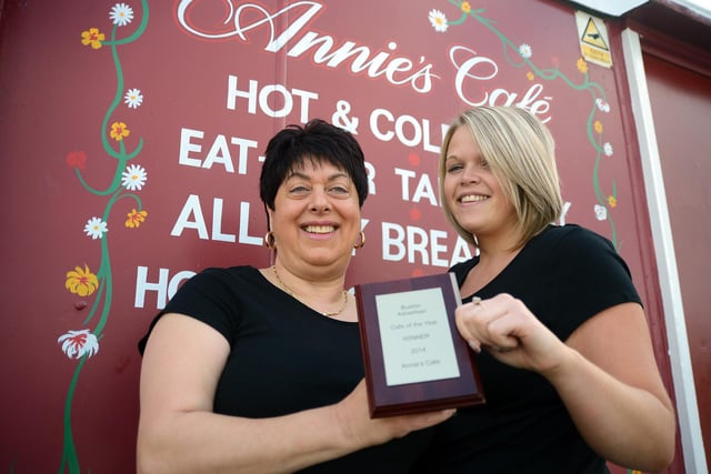 The 2014 Buxton cafe winner was Annie's cafe. Pictured: Anni Rossi and Nikita Johnson.