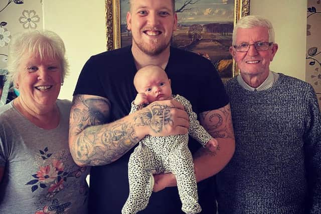 MasterChef: The Professionals contestant Luke Rhodes with his daughter Dolly, who was born just four days before he competed in the heats and who is now aged six months (pic: Plank PR)