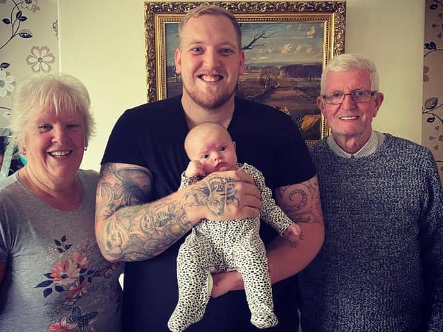 MasterChef: The Professionals contestant Luke Rhodes with his daughter Dolly, who was born just four days before he competed in the heats and who is now aged six months (pic: Plank PR)