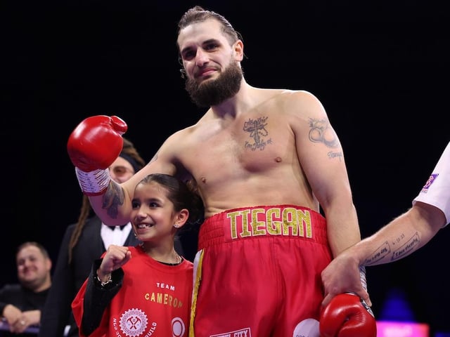 Manor boxer Liam Cameron celebrates with his daughter. Picture: Mark Robinson/Matchroom Boxing