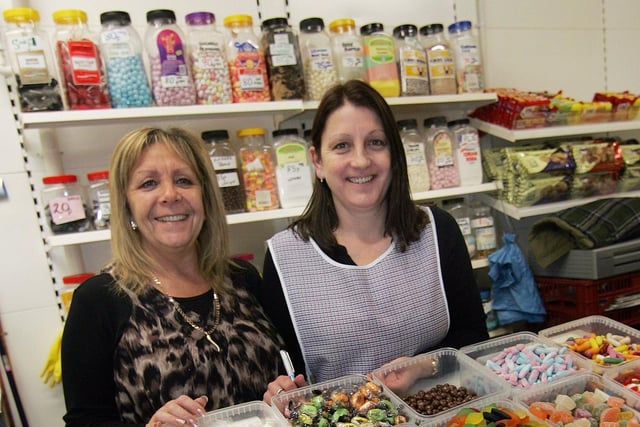 Granellis girls Pat Thmpson & Joanne Grimbley getting ready with a load of sweets in 2013