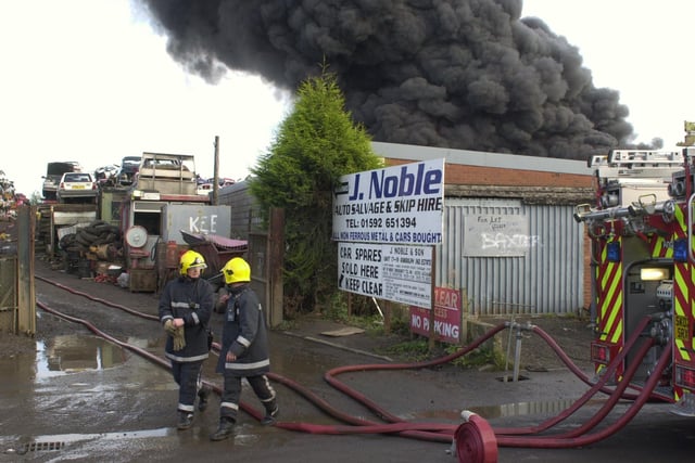 The devastating fire at Noble's scrapyard, Randolph Industrial Estate, Kirkcaldy, in November 2002 (Pic: Fife Free Press)