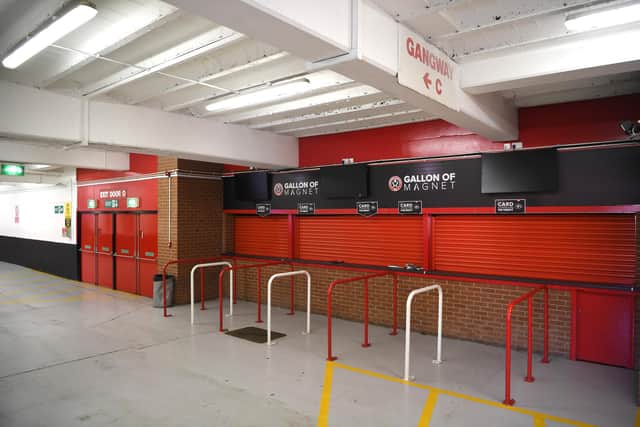 An empty Bramall Lane concourse prior to kick off during the Premier League match between Sheffield United and West Ham United  (Photo by Gareth Copley/Getty Images)