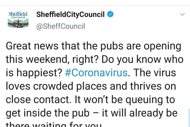 A screenshot of the original tweet from Sheffield Council, which was later deleted.
