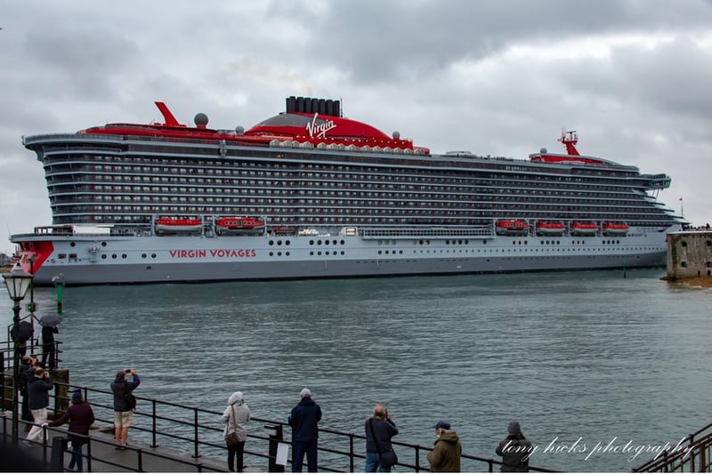 Virgin cruise ship Scarlet Lady entering Portsmouth for the first time by Tony Hicks