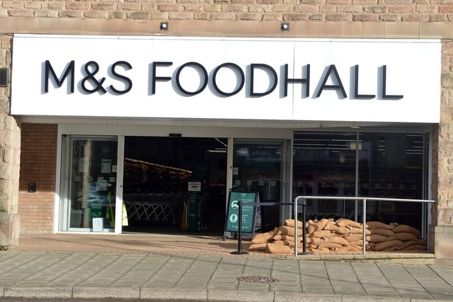 Sandbags outside M&S Matlock, which was affected by flooding.