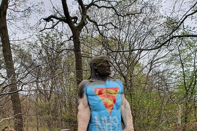 The Parkway Man statue in Handsworth has been given a makeover celebrating the NHS superheroes risking their health to help others during the coronavirus crisis (pic: Tom Kirk)