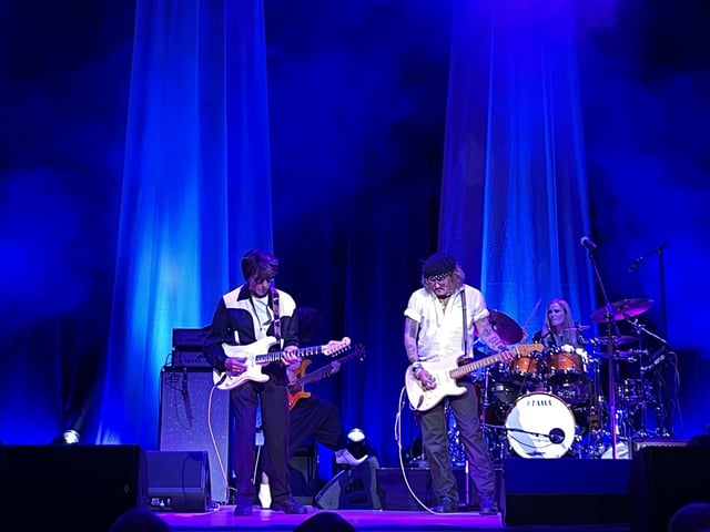 Johnnny Depp on stage at Sheffield City Hall. Picture: Jay Wang