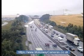 CCTV motorway traffic camera of the M1 Northbound Motorway, J30, Sheffield, at 16.31pm. Photo by Highways England.