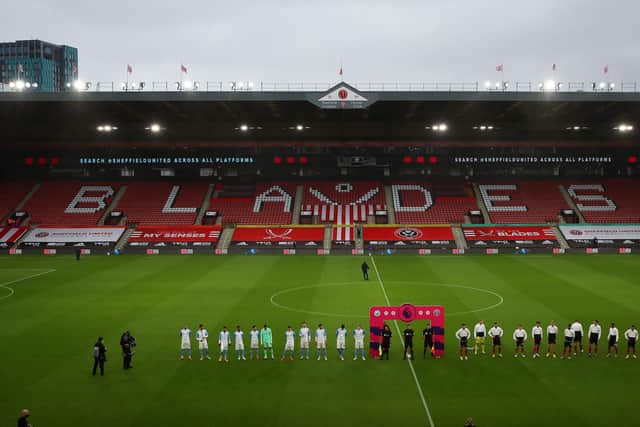 Sheffield United and Manchester City line up at an empty Bramall Lane: Simon Bellis/Sportimage