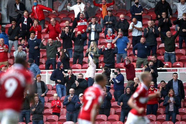 Boro fans celebrate after Marcus Browne scores the equaliser.