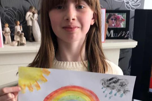 Mansfield rainbow pictures. 
Lily aged 9yrs after painting her rainbow. Picture sent in by Jane Everett.