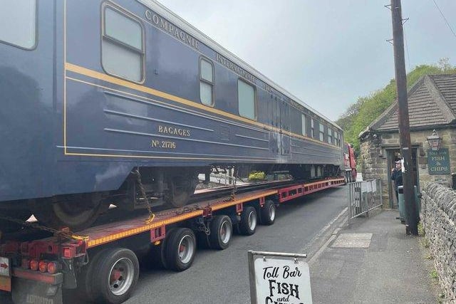 Pete Grafton, owner of Toll Bar Fish and Chips in Stoney Middleton, sent us this picture of the train - which will be filmed crashing - arriving in Stoney Middleton on Friday.