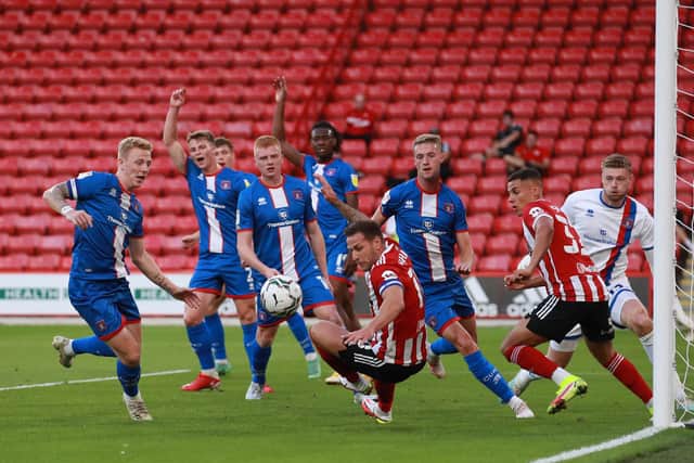 Tyler Smith (far right) on his one senior appearance for Sheffield United: Simon Bellis / Sportimage