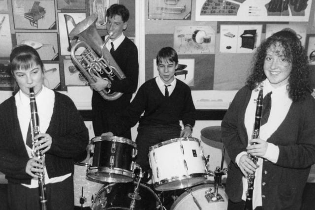 Henry Smith's School band was in the picture in 1995. In the photo from left to right are;  Sonia Taylor, Carl Betts, Richard Moore and Emma Crompton.