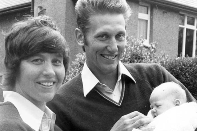 Sheila Sherwood, nee Parkin, a long jump silver medallist at the Olympics in Mexico 1968, with John Sherwood, 400m hurdles bronze medallist at the same games, and their son David, who would grow up to be a David Cup tennis player and coach. Sheila and John are pictured her in June 1975 with their letters informing them they were being made MBEs.