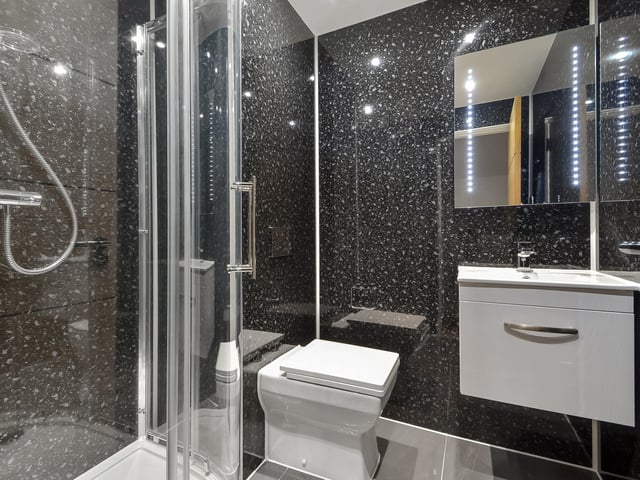 Inside one of the bathrooms - complete with a shower.