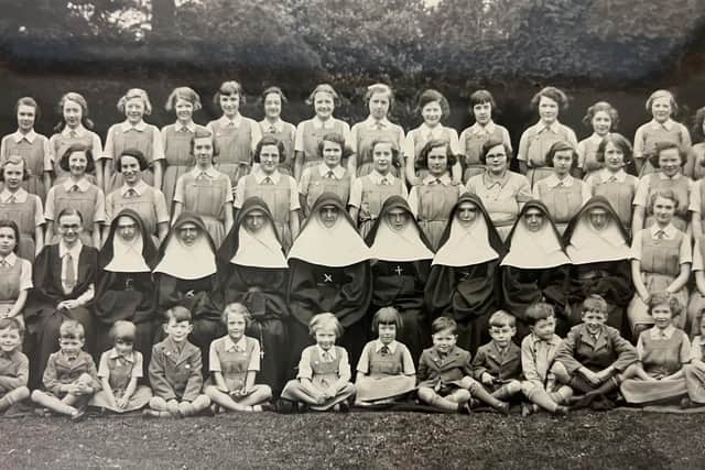 All-girl pupils of Mylnhurst with their teacher nuns in May 1937, four years after the school opened