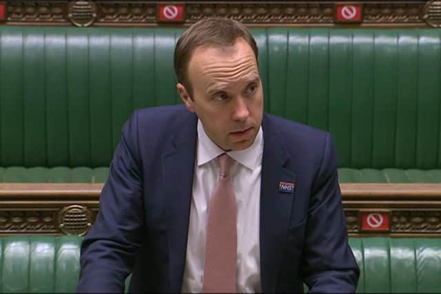 Health Secretary Matt Hancock delivers a ministerial statement on COVID-19 in the House Of Commons, London.