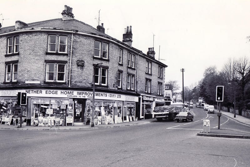 The old Nether Edge Home Improvements store on the corner of Machon Bank Road and Nether Edge Road - May 1980