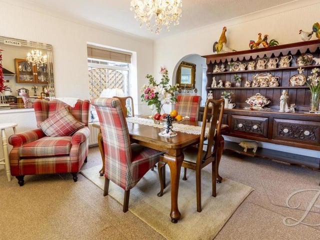 A third view of the dining area. Marvel at the delightful surroundings and character of the room