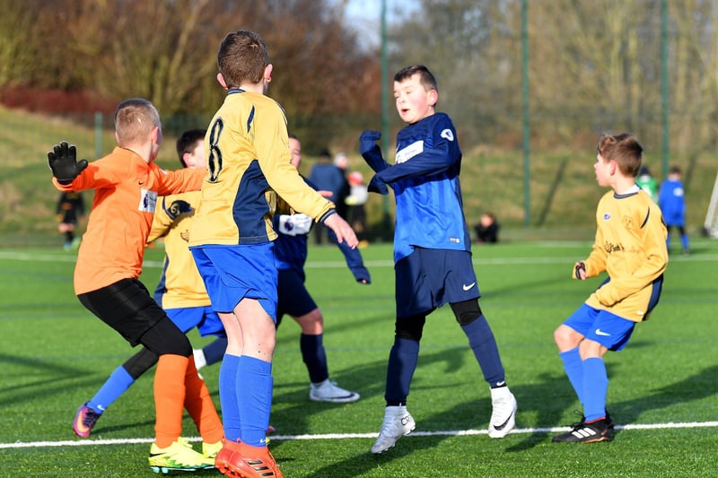 Toner Avenue in yellow were taking on Simonside Primary A in the EFL Kids Cup in this 2018 photo.