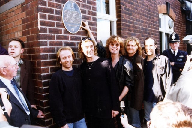 Def Leppard unveiling a plaque at Crookes Working Men's Club, on Mulehouse Road, Sheffield, in 1995