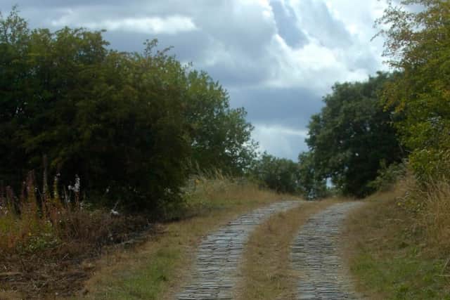 A track leading across Wincobank Hill, Sheffield, near the Iron Age hillfort