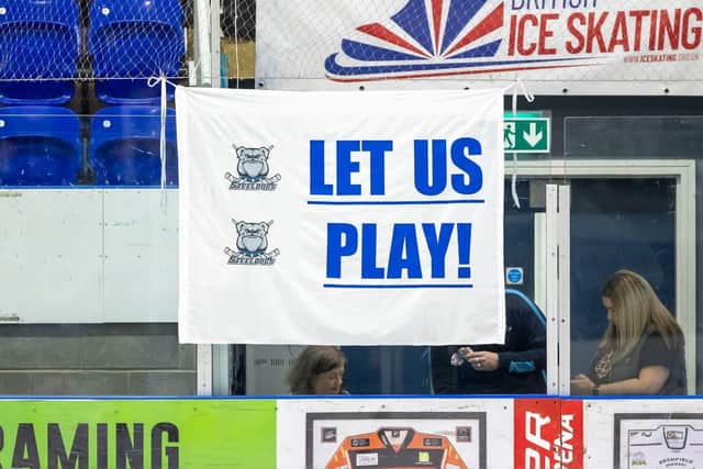 Let Us Play banner at iceSheffield Pic Pete Best
