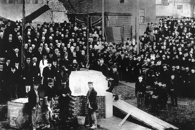 Laying the foundation stone of the Portsmouth Guildhall (then Town Hall) on Oct 14th 1886.
Courtesy of Portsmouth Museum Service, Portsmouth City Council